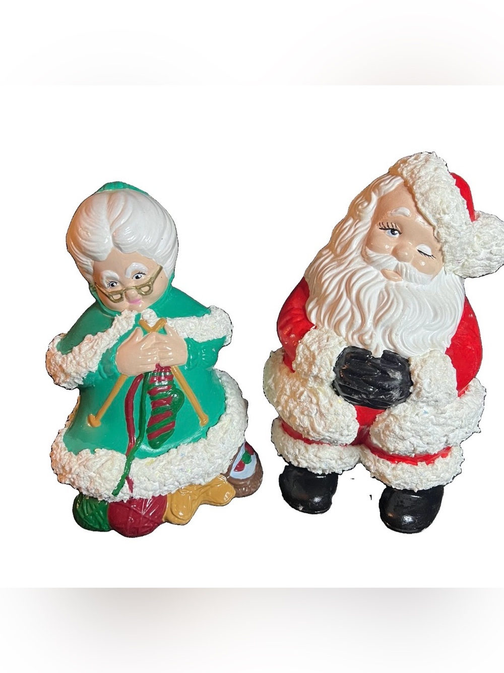 Vtg Atlantic Mold Ceramic Santa And Mrs.Claus Decorative Holiday Figures